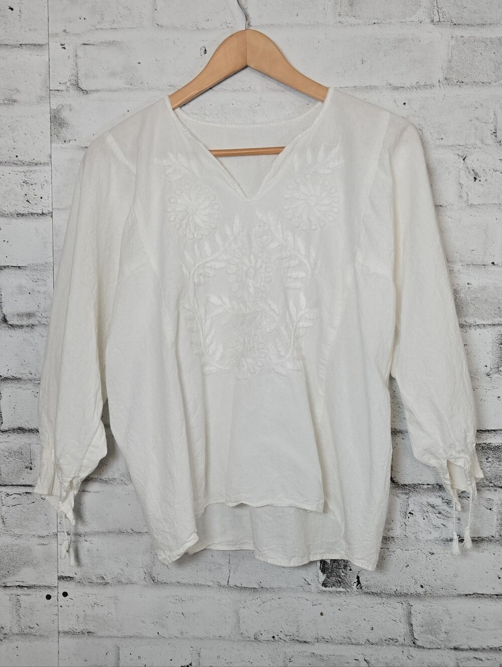 White Embroidered V-Neck Blouse - Women